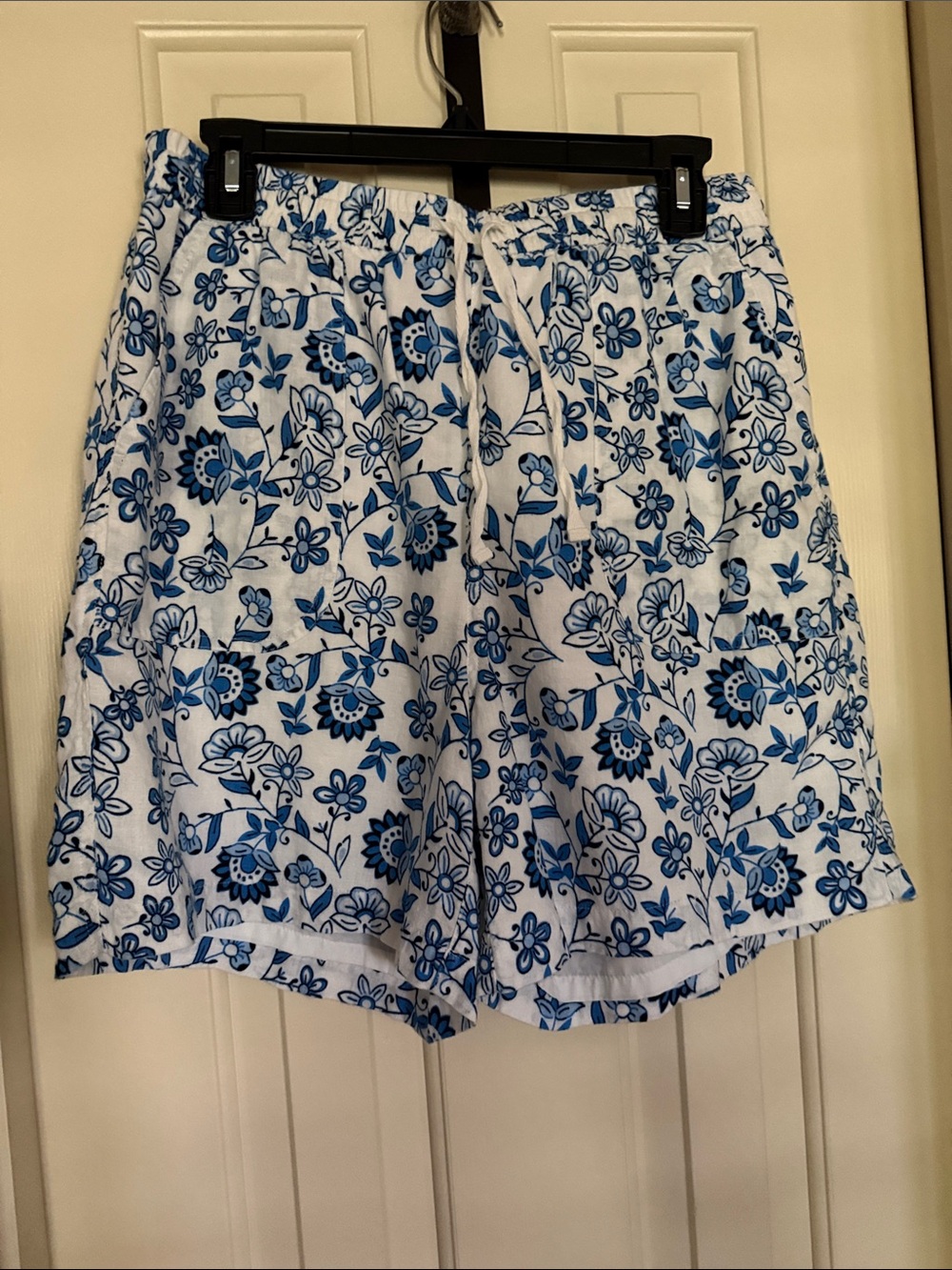 Kim Rogers White Shorts with Blue Floral Print